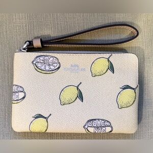 COACH Yellow Lemon Pattern Wristlet NWT